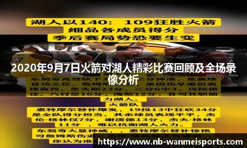 2020年9月7日火箭对湖人精彩比赛回顾及全场录像分析